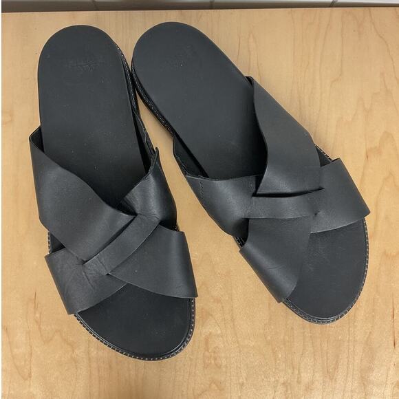 Sorel Women's Cameron Platform Slide Sandals Slip On 100% Black Leather Size 9 - Picture 3 of 6